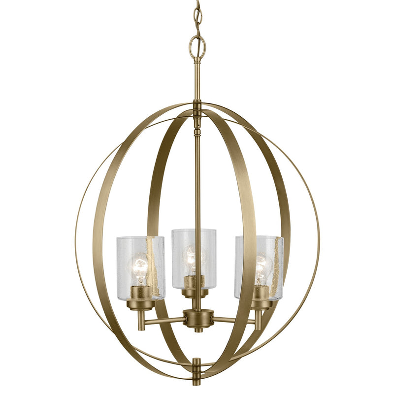 Kichler 44034NBR Three Light Chandelier, Natural Brass