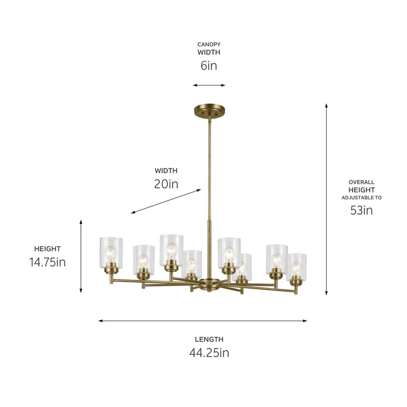 Kichler 44035NBR Eight Light Chandelier, Natural Brass
