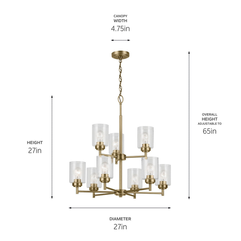 Kichler 44031NBR Nine Light Chandelier, Natural Brass