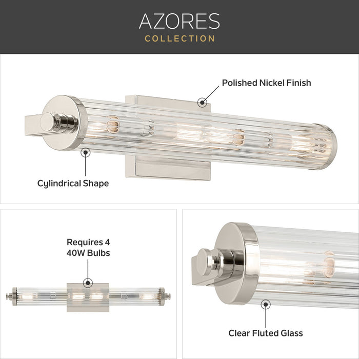 Kichler 45649PN Four Light Linear Bath, Polished Nickel