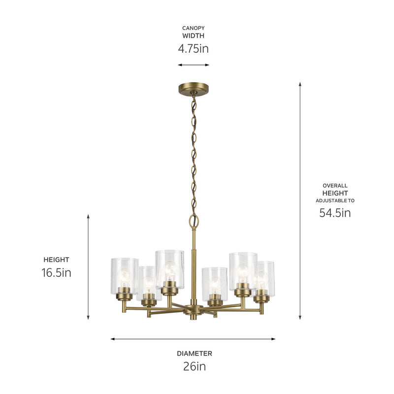 Kichler 52616NBR Six Light Chandelier, Natural Brass