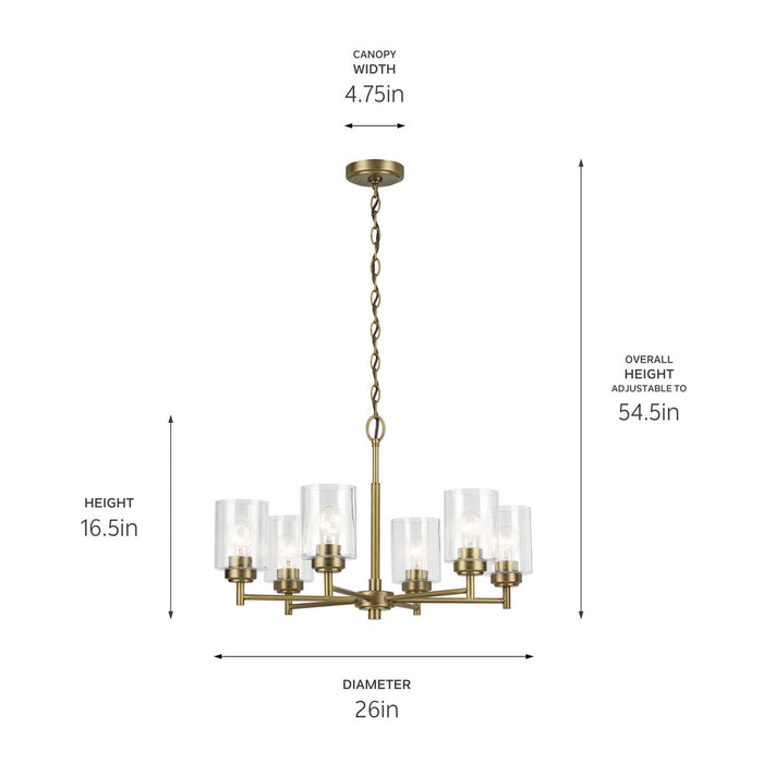 Kichler 52616NBR Six Light Chandelier, Natural Brass