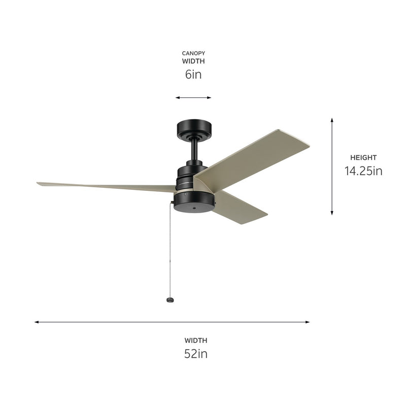 Kichler 300375SBK 52" Ceiling Fan, Satin Black
