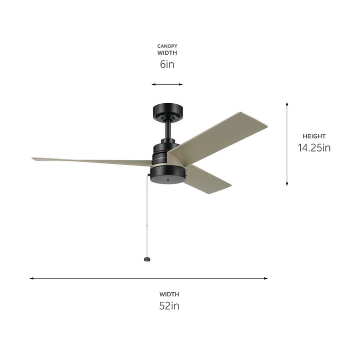 Kichler 300375SBK 52" Ceiling Fan, Satin Black