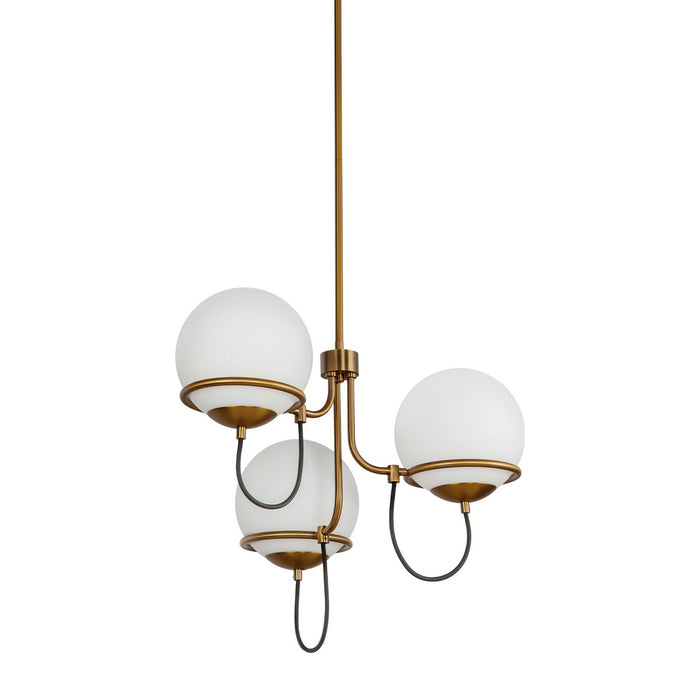 Alora CH458323AGOP Three Light Chandelier, Aged Gold/Opal Glass