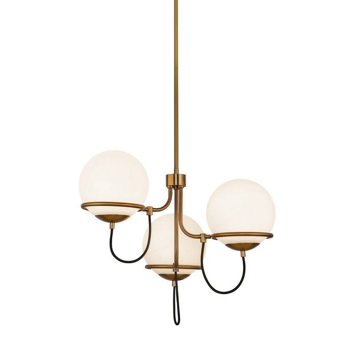 Alora CH458323AGOP Three Light Chandelier, Aged Gold/Opal Glass
