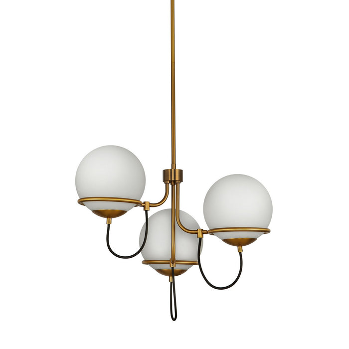 Alora CH458323AGOP Three Light Chandelier, Aged Gold/Opal Glass