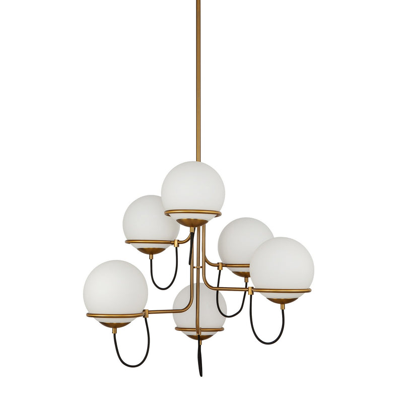 Alora CH458632AGOP Six Light Chandelier, Aged Gold/Opal Glass