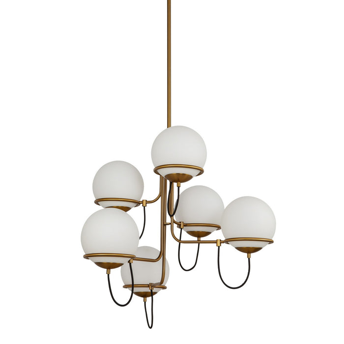 Alora CH458632AGOP Six Light Chandelier, Aged Gold/Opal Glass