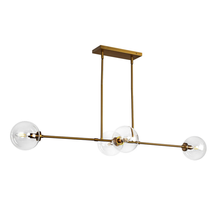 Alora LP549448AGCL Four Light Linear Pendant, Aged Gold/Clear Glass