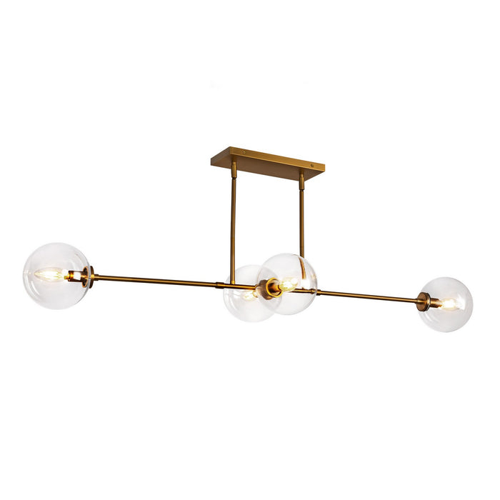 Alora LP549448AGCL Four Light Linear Pendant, Aged Gold/Clear Glass
