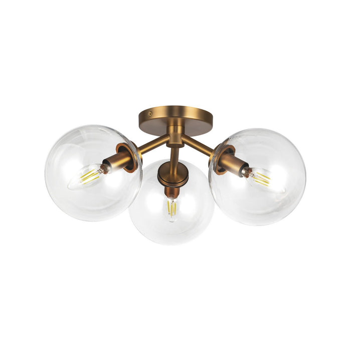 Alora SF549315AGCL Three Light Semi-Flush Mount, Aged Gold/Clear Glass