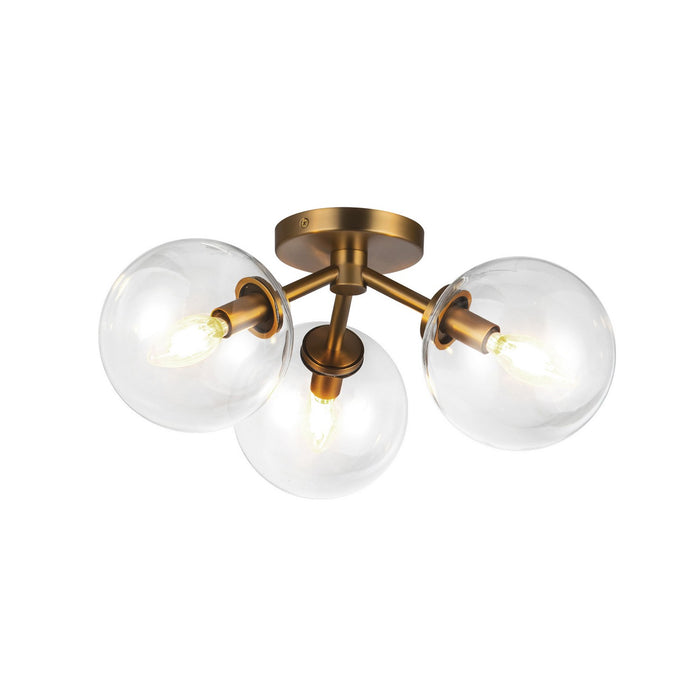 Alora SF549315AGCL Three Light Semi-Flush Mount, Aged Gold/Clear Glass