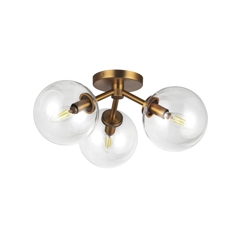 Alora SF549315AGCL Three Light Semi-Flush Mount, Aged Gold/Clear Glass