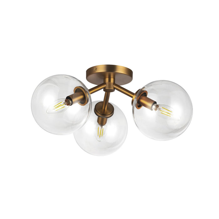Alora SF549315AGCL Three Light Semi-Flush Mount, Aged Gold/Clear Glass