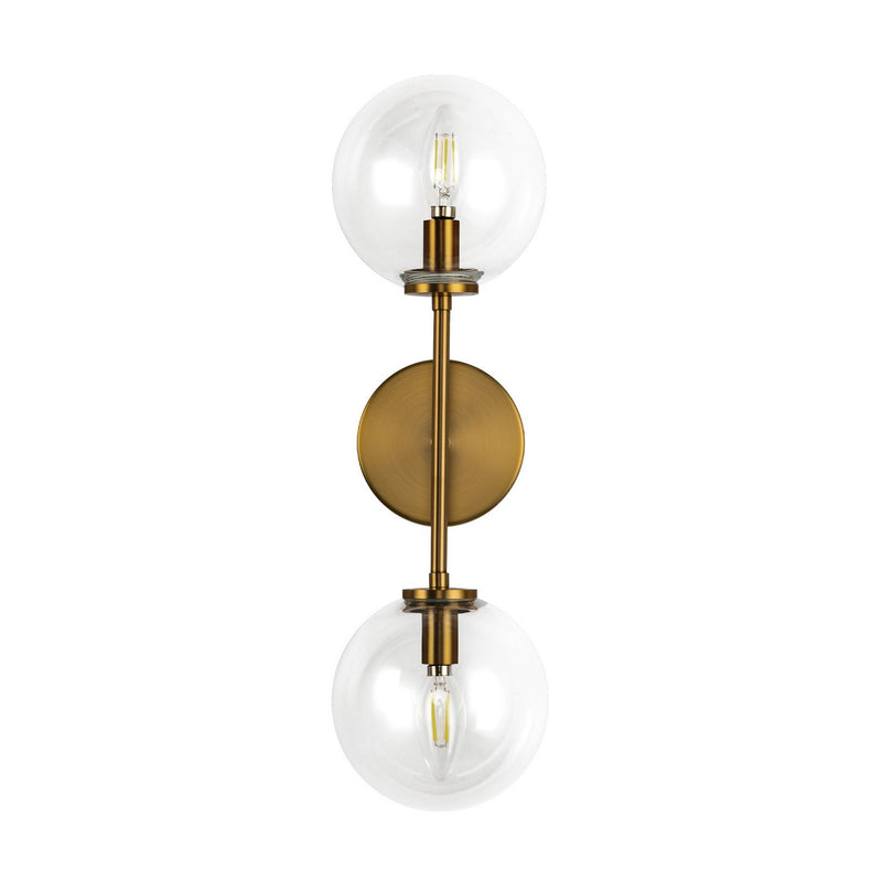 Alora WV549220AGCL Two Light Wall Vanity, Aged Gold/Clear Glass