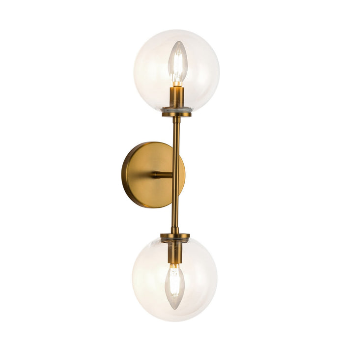 Alora WV549220AGCL Two Light Wall Vanity, Aged Gold/Clear Glass