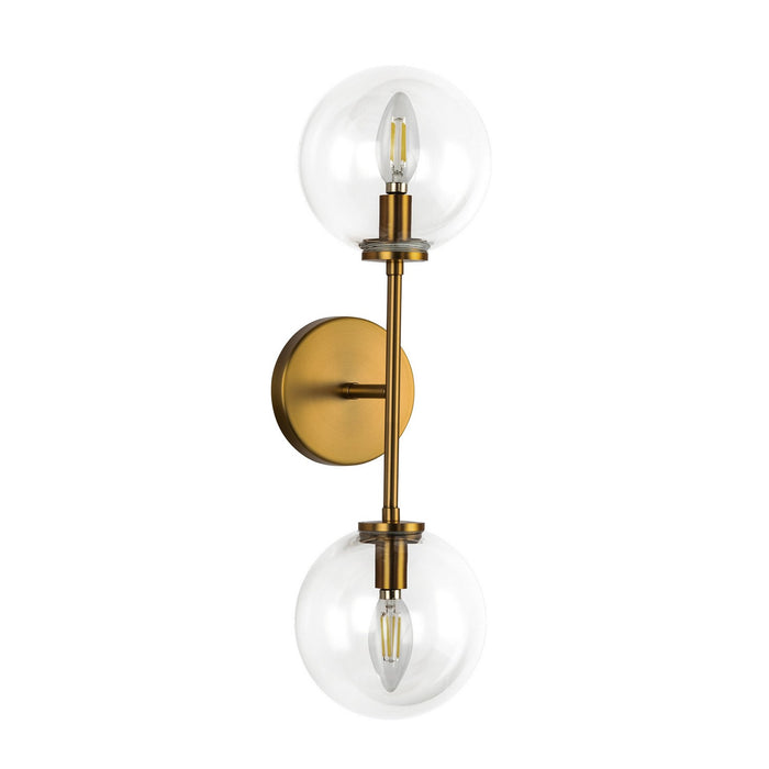 Alora WV549220AGCL Two Light Wall Vanity, Aged Gold/Clear Glass