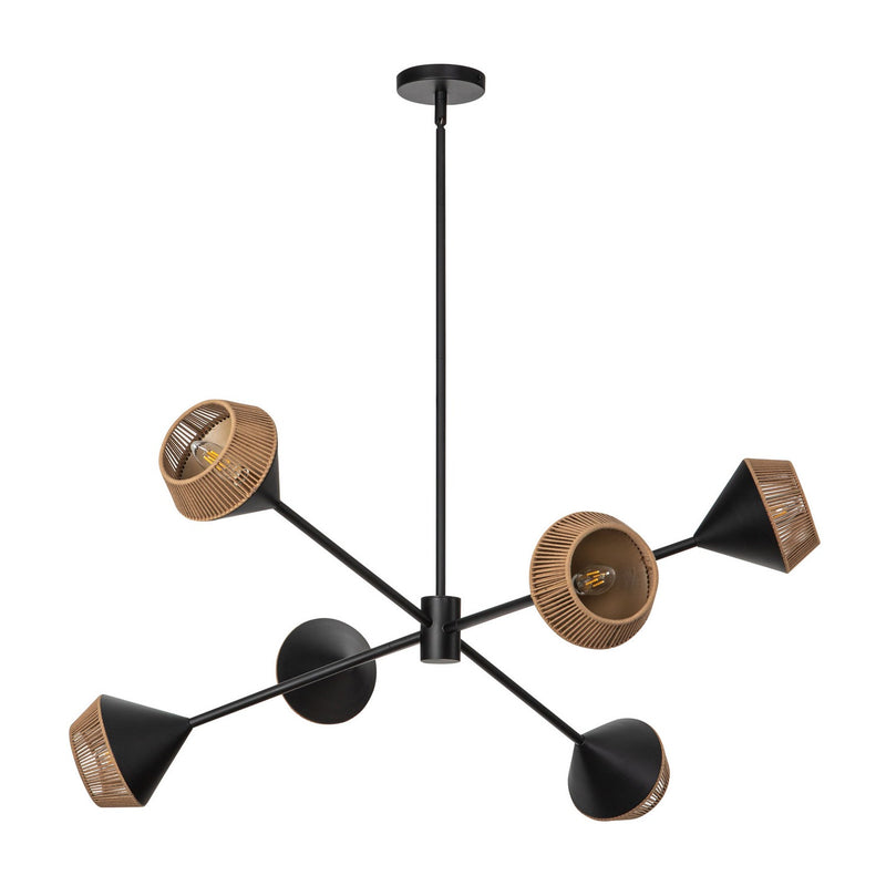 Alora CH633638MBBR Six Light Chandelier, Matte Black/Brown Cotton Rope