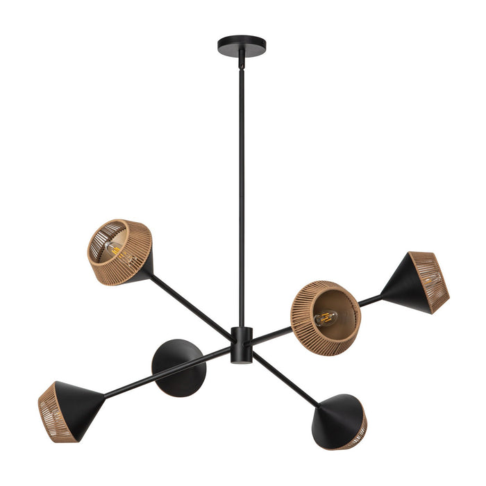 Alora CH633638MBBR Six Light Chandelier, Matte Black/Brown Cotton Rope