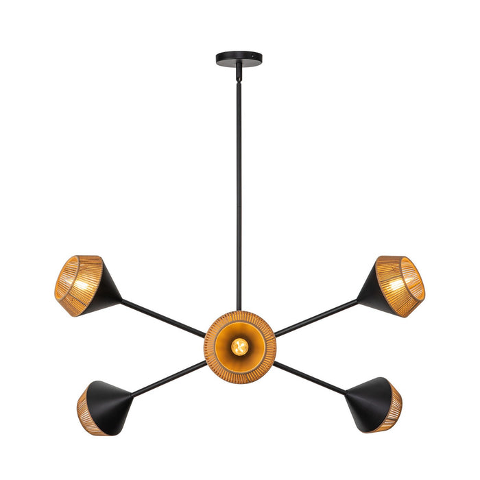 Alora CH633638MBBR Six Light Chandelier, Matte Black/Brown Cotton Rope