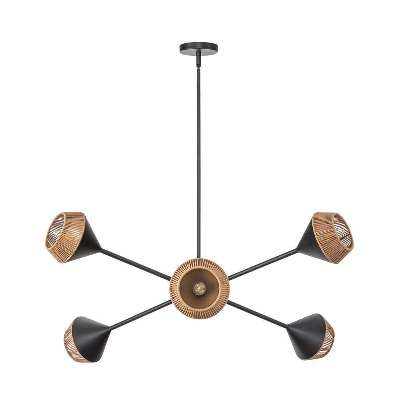 Alora CH633638MBBR Six Light Chandelier, Matte Black/Brown Cotton Rope