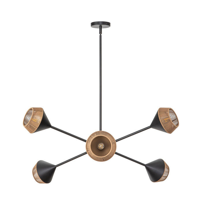 Alora CH633638MBBR Six Light Chandelier, Matte Black/Brown Cotton Rope