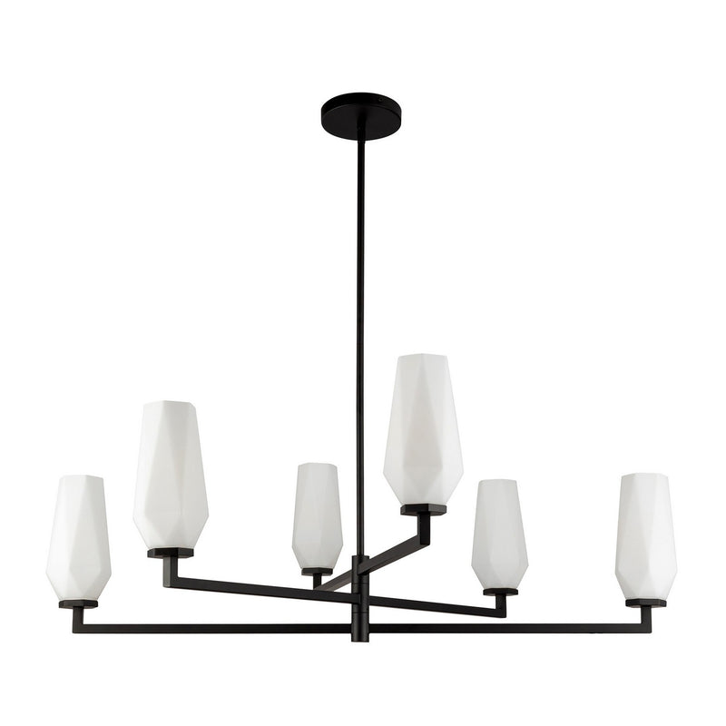 Alora CH424135MBOP Six Light Chandelier, Matte Black/Opal Glass