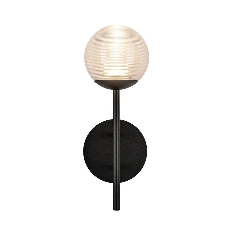 Kuzco Lighting EW78513-BK/CR LED Exterior Wall Mount, Black/Clear Ribbed Glass