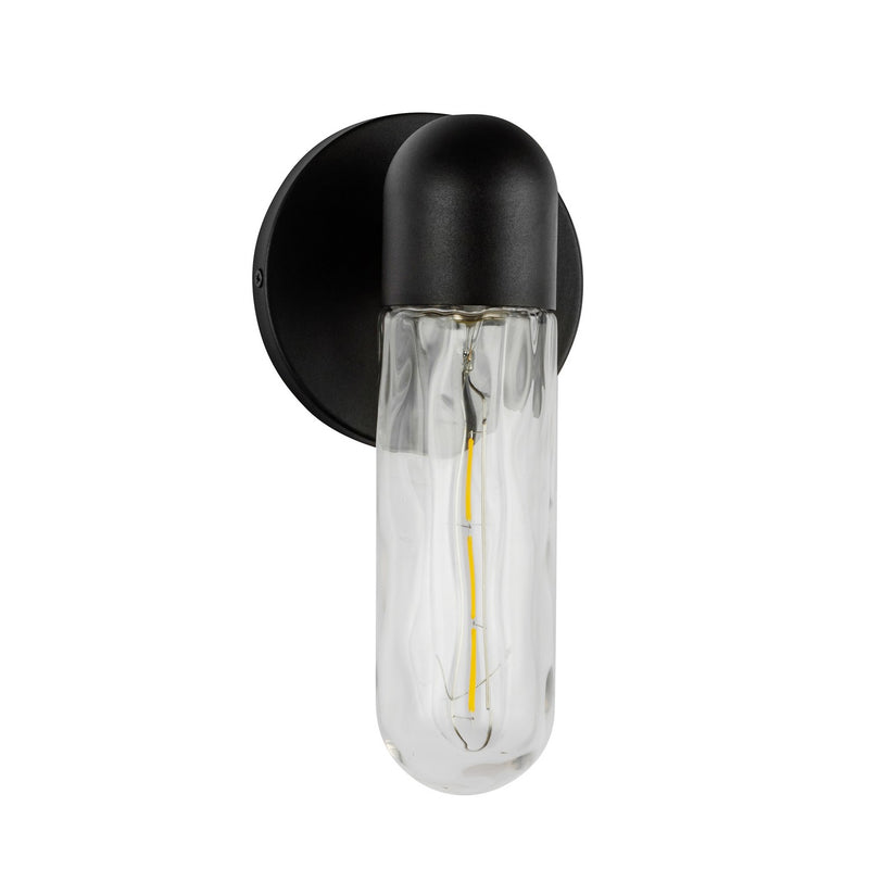 Kuzco Lighting EW73210-BK/WC One Light Exterior Wall Mount, Black/Clear Water Glass