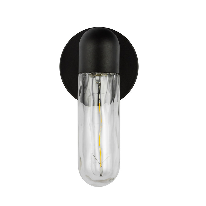 Kuzco Lighting EW73210-BK/WC One Light Exterior Wall Mount, Black/Clear Water Glass