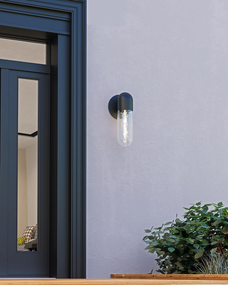 Kuzco Lighting EW73210-BK/WC One Light Exterior Wall Mount, Black/Clear Water Glass