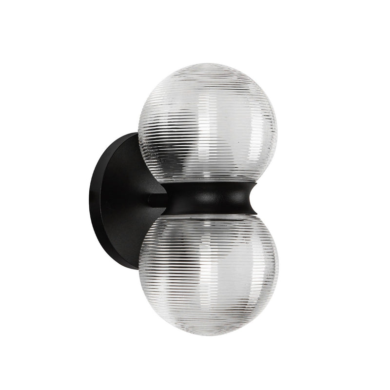 Kuzco Lighting EW77209-BK/CR LED Exterior Wall Mount, Black/Clear Ribbed Glass