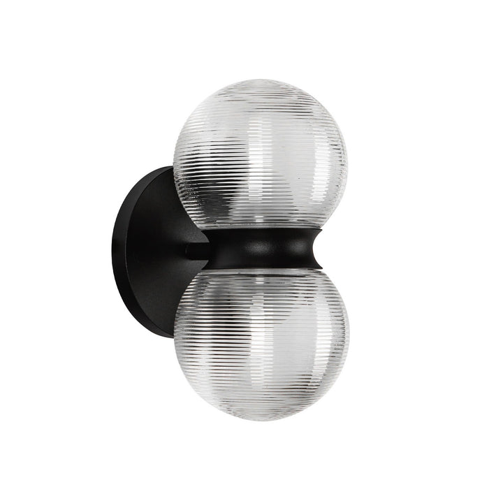 Kuzco Lighting EW77209-BK/CR LED Exterior Wall Mount, Black/Clear Ribbed Glass