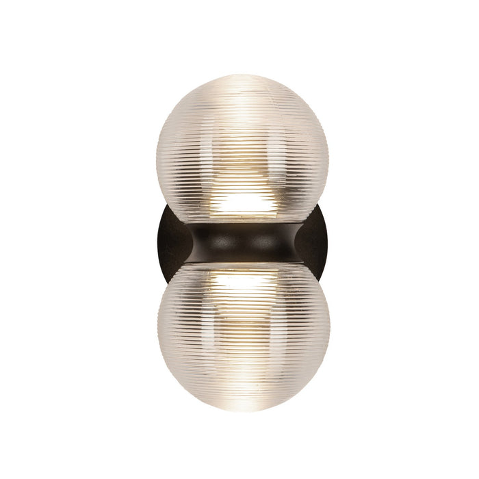 Kuzco Lighting EW77209-BK/CR LED Exterior Wall Mount, Black/Clear Ribbed Glass
