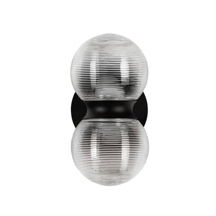 Kuzco Lighting EW77209-BK/CR LED Exterior Wall Mount, Black/Clear Ribbed Glass