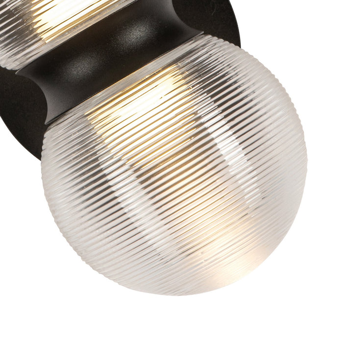 Kuzco Lighting EW77209-BK/CR LED Exterior Wall Mount, Black/Clear Ribbed Glass