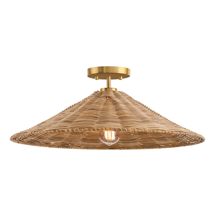 Meridian M60074NB One Light Semi-Flush Mount, Natural Brass