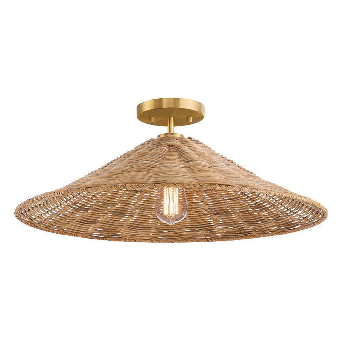Meridian M60074NB One Light Semi-Flush Mount, Natural Brass
