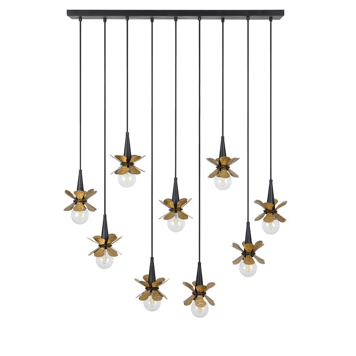 Savoy House 1-2185-9-103 Nine Light Linear Chandelier, Satin Black with Hammered Gold
