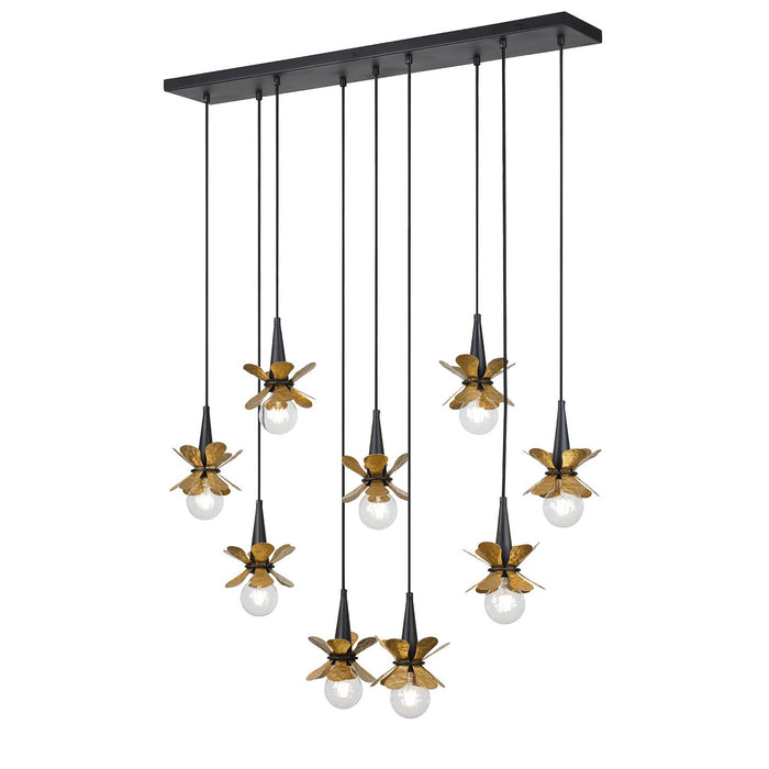 Savoy House 1-2185-9-103 Nine Light Linear Chandelier, Satin Black with Hammered Gold