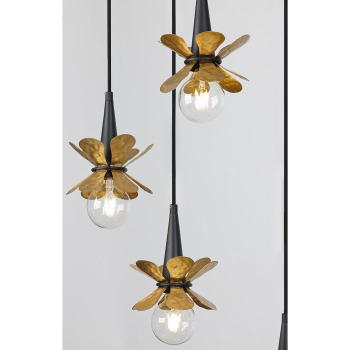 Savoy House 1-2185-9-103 Nine Light Linear Chandelier, Satin Black with Hammered Gold