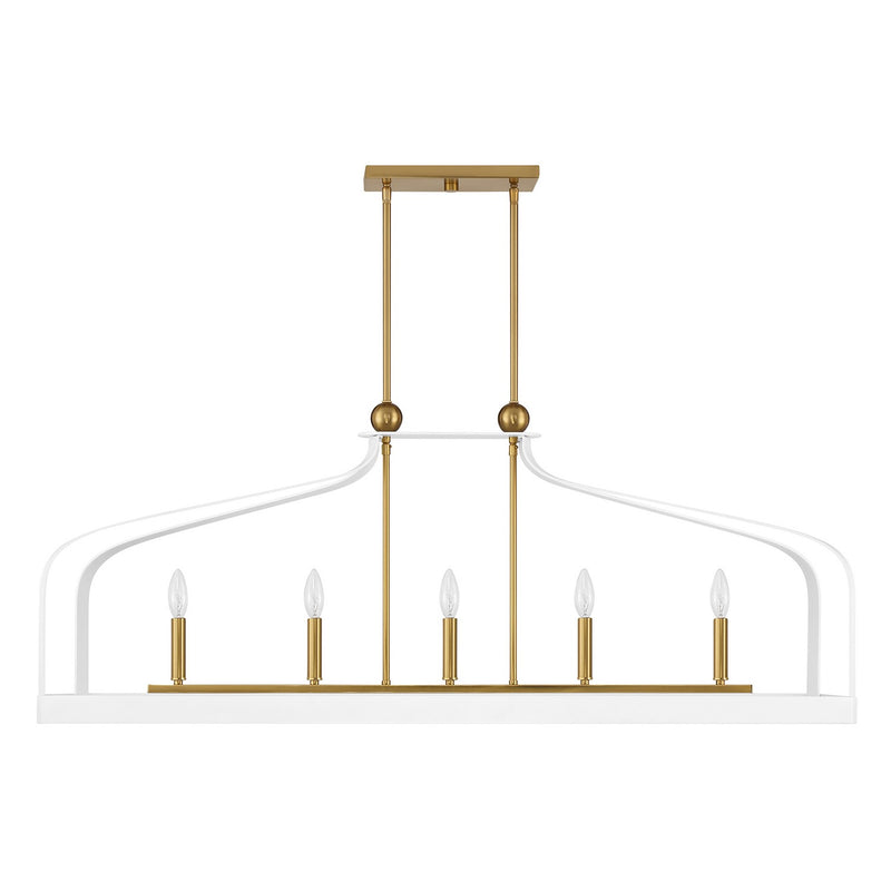 Savoy House 1-7804-5-142 Five Light Linear Chandelier, White with Warm Brass