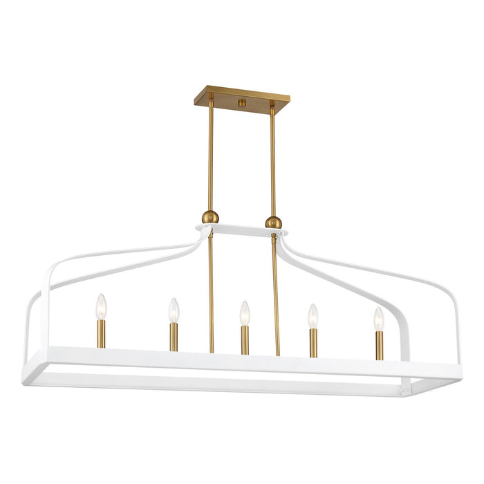 Savoy House 1-7804-5-142 Five Light Linear Chandelier, White with Warm Brass
