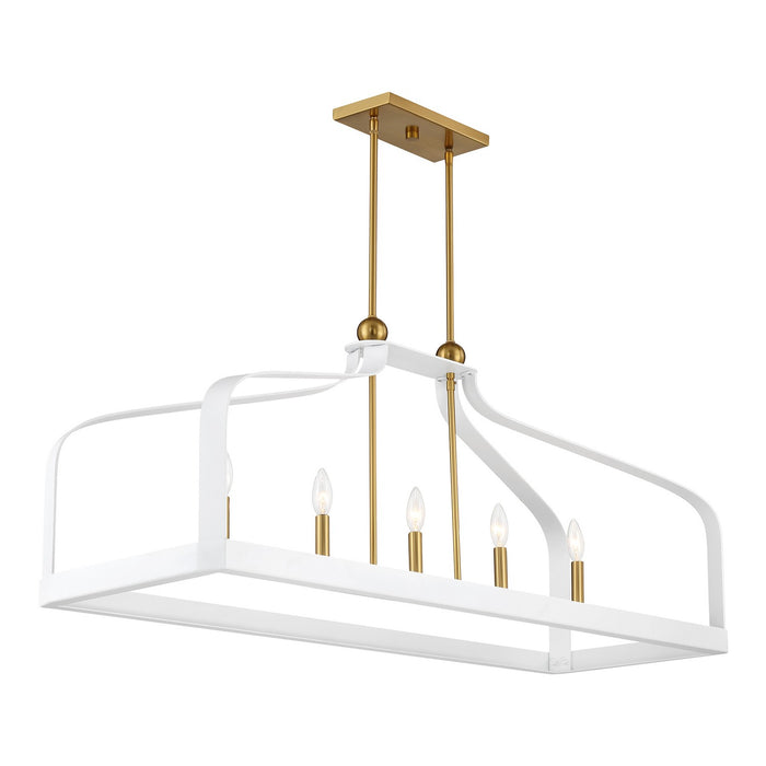 Savoy House 1-7804-5-142 Five Light Linear Chandelier, White with Warm Brass