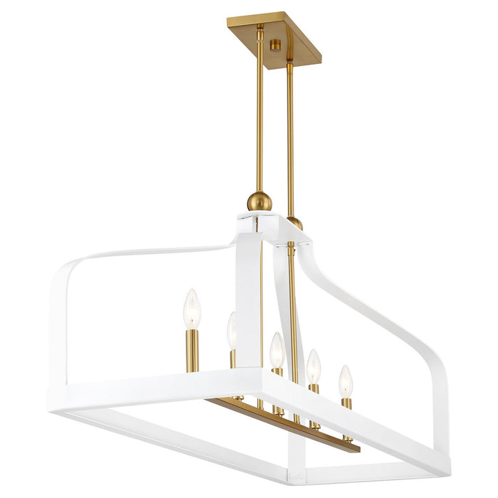 Savoy House 1-7804-5-142 Five Light Linear Chandelier, White with Warm Brass