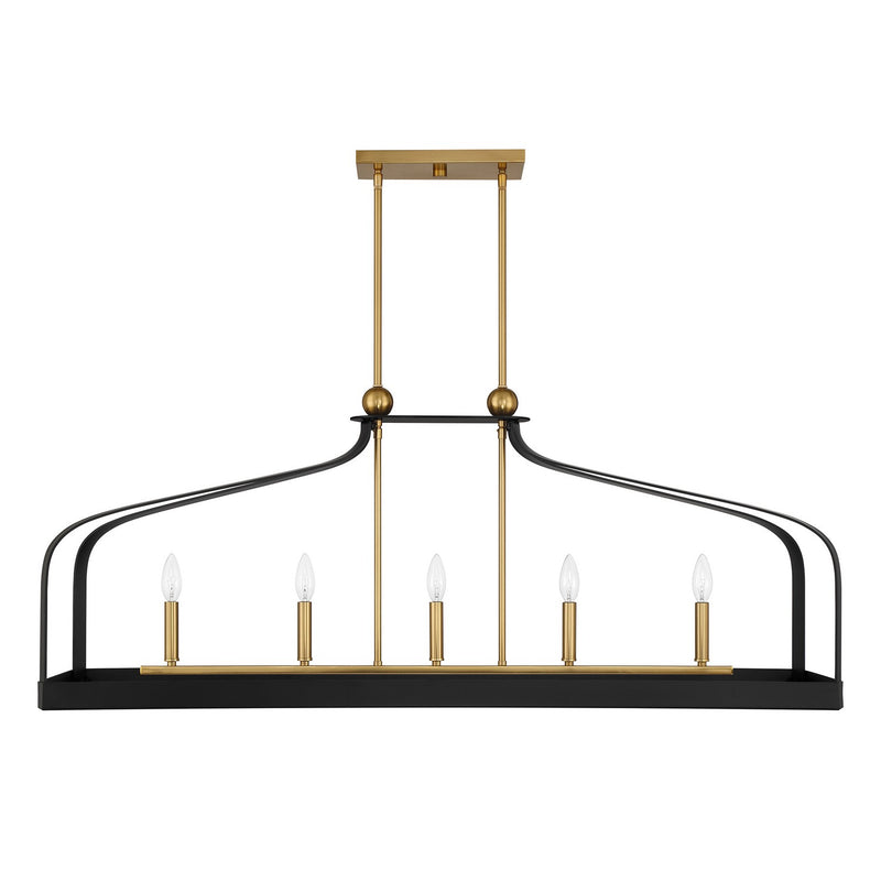 Savoy House 1-7804-5-143 Five Light Linear Chandelier, Matte Black with Warm Brass