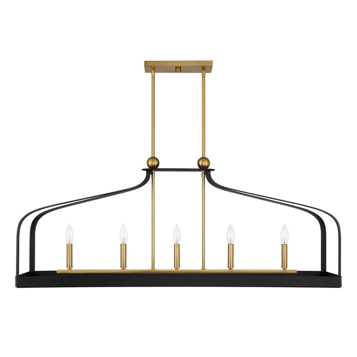 Savoy House 1-7804-5-143 Five Light Linear Chandelier, Matte Black with Warm Brass