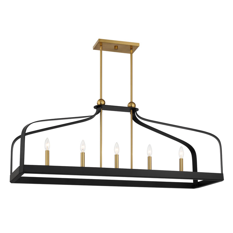 Savoy House 1-7804-5-143 Five Light Linear Chandelier, Matte Black with Warm Brass