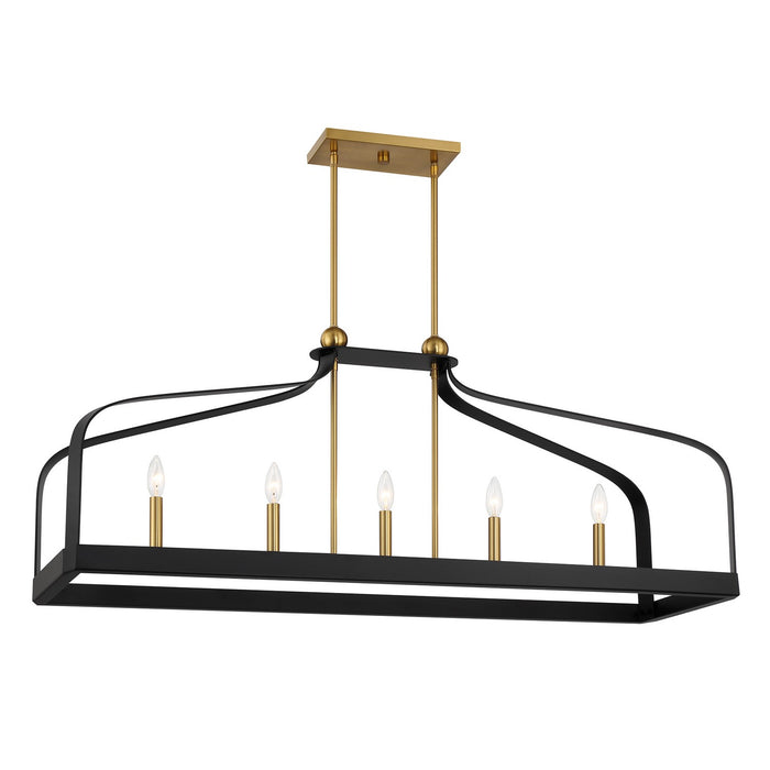 Savoy House 1-7804-5-143 Five Light Linear Chandelier, Matte Black with Warm Brass